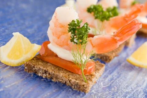 Prawns canapes Stock Photos