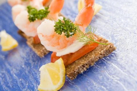 Prawns canapes Stock Photos