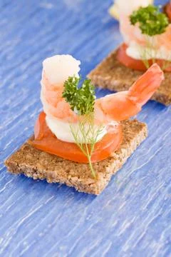 Prawns canapes Stock Photos