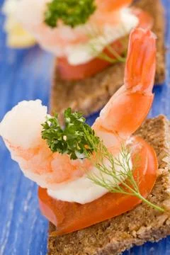 Prawns canapes Stock Photos