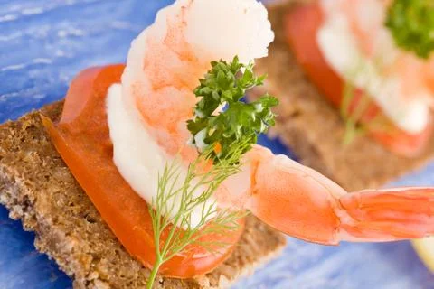 Prawns canapes Stock Photos