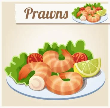 Prawns. Detailed Vector Icon Stock Illustration