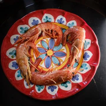 Prawns in a dish Foto stock