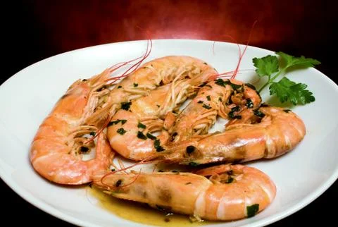 Prawns with garlic Stock Photos