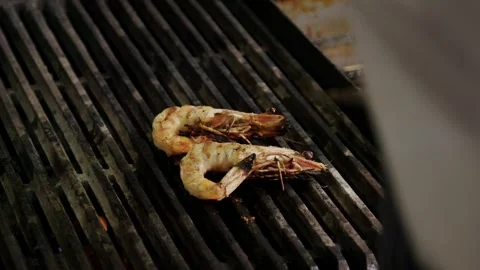 Prawns on the grill Stock Footage 245469381