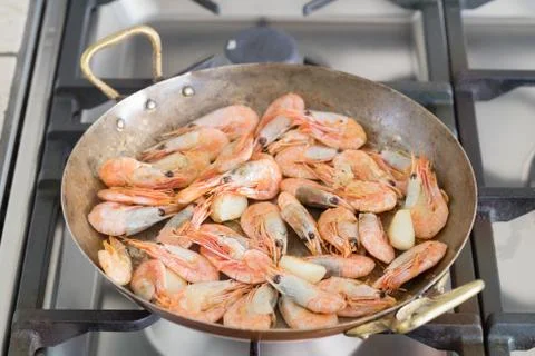 Prawns in a pan Stock Photos
