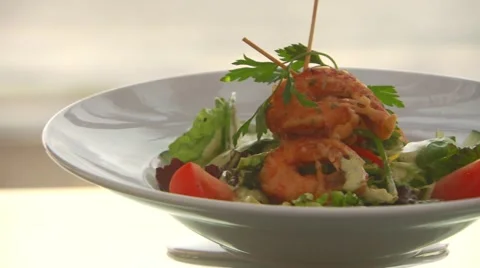 Prawns salad on dish Stock Footage 60691617
