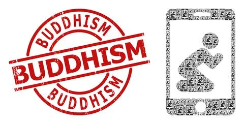 Pray App Icon Recursion Composition and Distress Buddhism Stamp Illustrazione stock