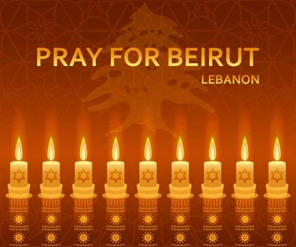 Pray for Beirut background with candles. Vector illustration. Stock Illustration