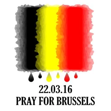 Pray for Brussels. Vector Belgium flag with tear drops and inscription. Stock Illustration