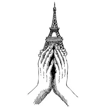 Pray hands and  Eiffel Tower ,Paris 스톡 일러스트