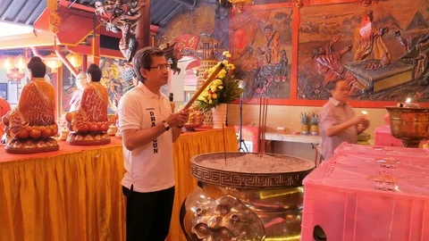 Pray Inside A Buddhist Temple Stock-Footage 123350559
