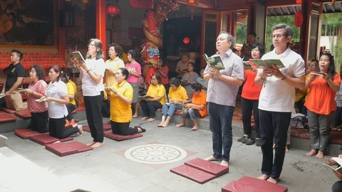 Pray Inside A Buddhist Temple Stock Footage 123391413