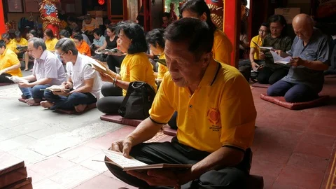 Pray Inside A Buddhist Temple Stock-Footage 123391457