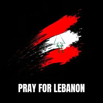 Pray for lebanon text with abstract red, white, black background Stock Illustration