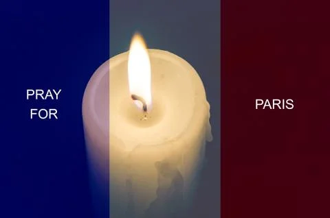 Pray for Paris 13 November 2015, Candle light with  France flag and message. 스톡 사진