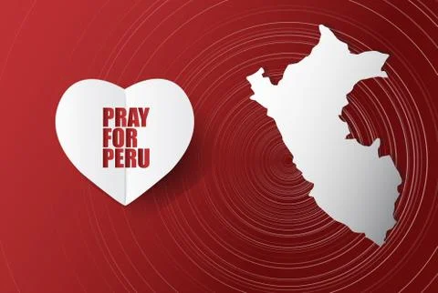Pray for Peru Message; in White Paper art Heart Icon modern style Stock Illustration