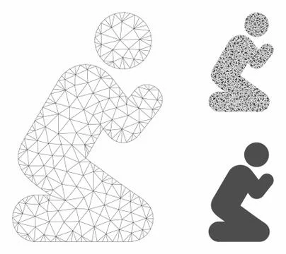 Pray Pose Vector Mesh Carcass Model and Triangle Mosaic Icon Illustrazione stock