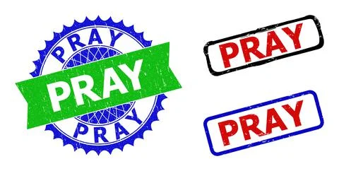 PRAY Rosette and Rectangle Bicolor Stamps with Corroded Surfaces Stock Illustration