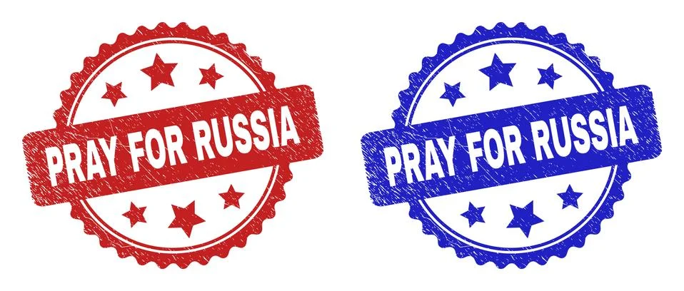 PRAY FOR RUSSIA Rosette Seals Using Scratched Texture Stock Illustration