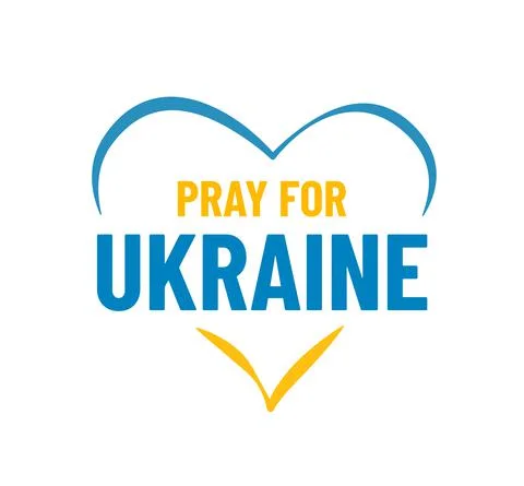 Pray for Ukraine illustration vector background. Text sign inside simple line Stock Illustration