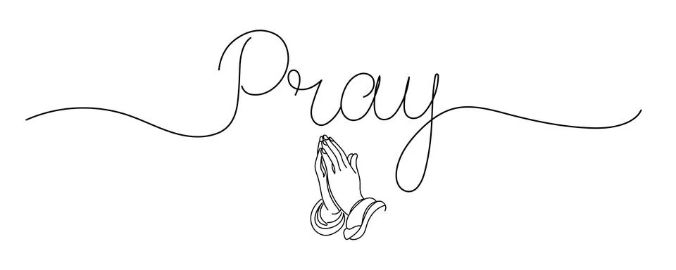 Pray word - continuous one line with word. Minimalistic drawing of phrase i.. Stock Illustration