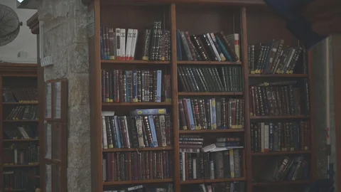 Prayer and study books in the prayer room at Cave of Patriarchs. NIK_0513-01 Stock-Footage 123679468