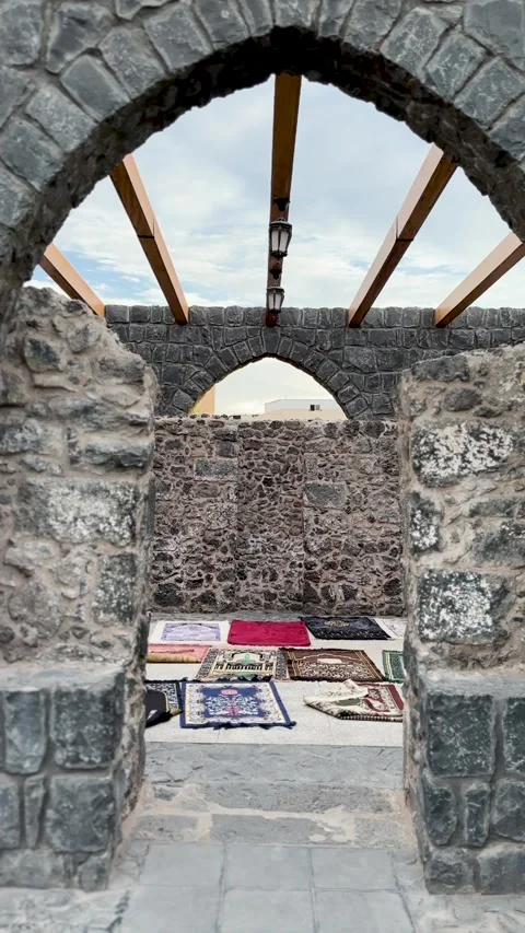 Prayer Area and Stone Arches at Masjid Bani Anif Stock Footage 340301341