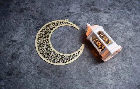 Prayer beads, Lantern on dark background ramadhan Stock Photos