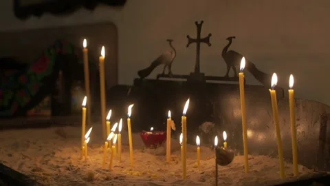 Prayer Candles In The Temple Stock Footage 135735737