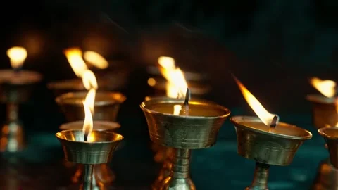 Prayer candles at a temple in Nepal Stock Footage 316464809