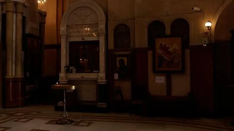 Prayer corner with candle stand inside Sameba Holy Trinity Cathedral  Stock Photos