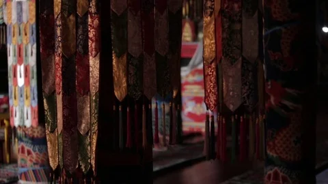 Prayer Curtains in Temple Stock Footage 72556484