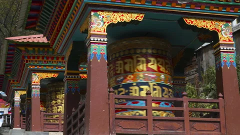 Prayer drums Buddhist landscape Stock Footage 228638393