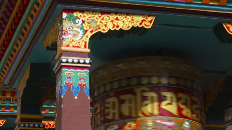 Prayer drums Buddhist landscape Stock Footage 232573677