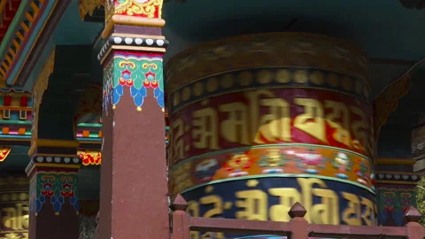 Prayer drums Buddhist landscape Stock Footage 232573750