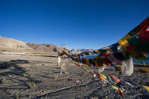 Prayer flag on highest highway Stock Photos
