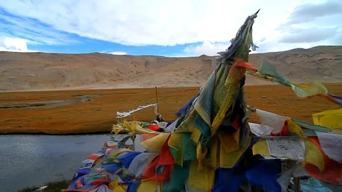 Prayer Flags and Blessed Stones ladakh 2 Video stock 102779279