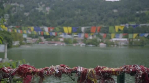 Prayer flags and lake Stock Footage 202006838