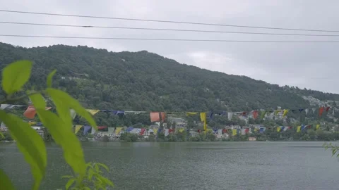Prayer flags and lake Stock Footage 202006860