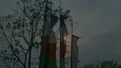 Prayer flags and sun set Stock Footage 254777525