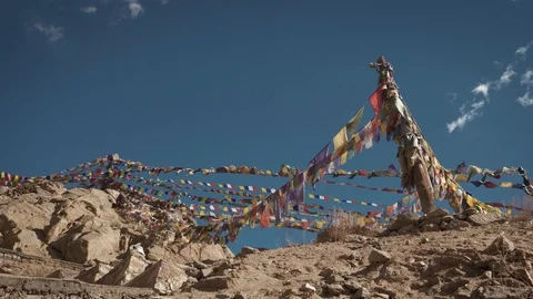 Prayer Flags blowing in wind, India 動画素材 128414660
