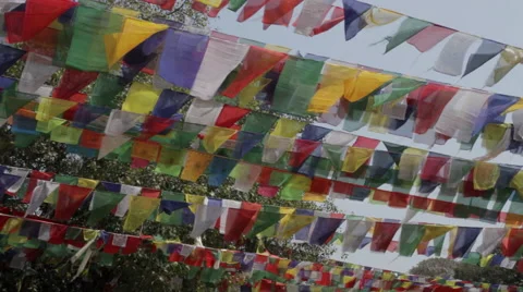 Prayer flags Blowing in the Wind - Lumbini Stock Footage 41994519