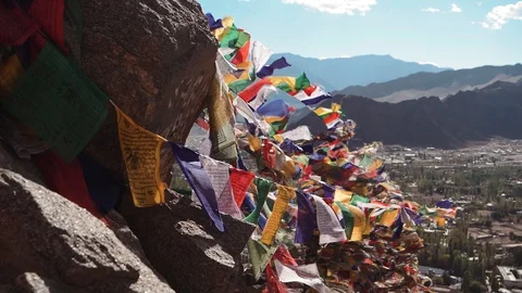 Prayer Flags blowing in the wind, Slow Motion 動画素材 128417569