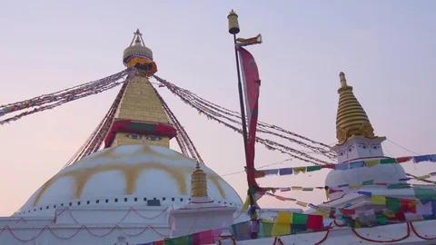 Prayer flags at Boudhanath Temple Stock Footage 77482959