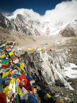 Prayer flags at the Everest Base Camp trek Stock Photos