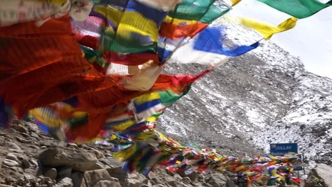 Prayer flags floating in the wind, Leh Ladakh, North India Stock Footage 94663569
