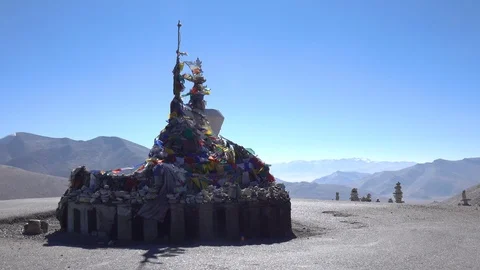 Prayer flags floating in the wind, Leh Ladakh, North India Stock Footage 96089988