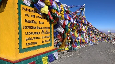 Prayer flags floating in the wind, Leh Ladakh, North India Stock Footage 96092776