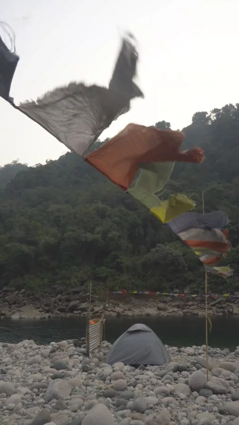 Prayer flags flying in the sky Video stock 304533506